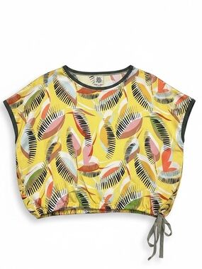 Ivy Jane Botanical Print Loose Fit Drawstring Waist Top Yellow Size XS